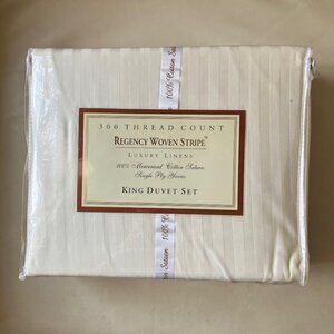 NWT Regency Woven Stripe 100% Cotton Sateen 300 Thread Count King Duvet Set